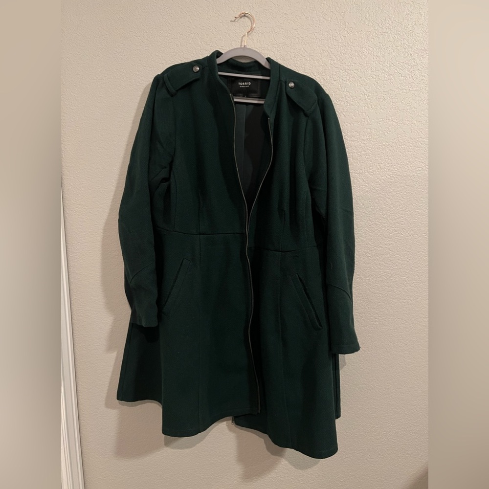Green Torrid Zip Up Midi Coat.